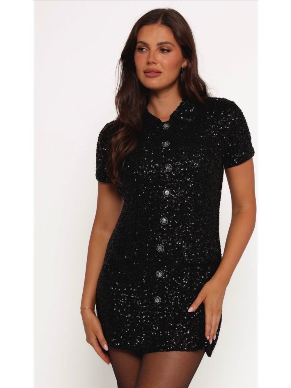 NWT Petal & Pup McKenzie black Sequin Minidress dress size S